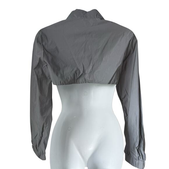 Gray Cropped Windbreaker Jacket Sz Small Reflective Fabric Bolero Style Festival - Picture 2 of 15